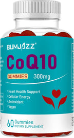 60 Counts CoQ10 Gummies 300mg High Absorption - Raspberry Flavored - Non-GMO - Gluten-Free - Coenzyme Q10 Gummy