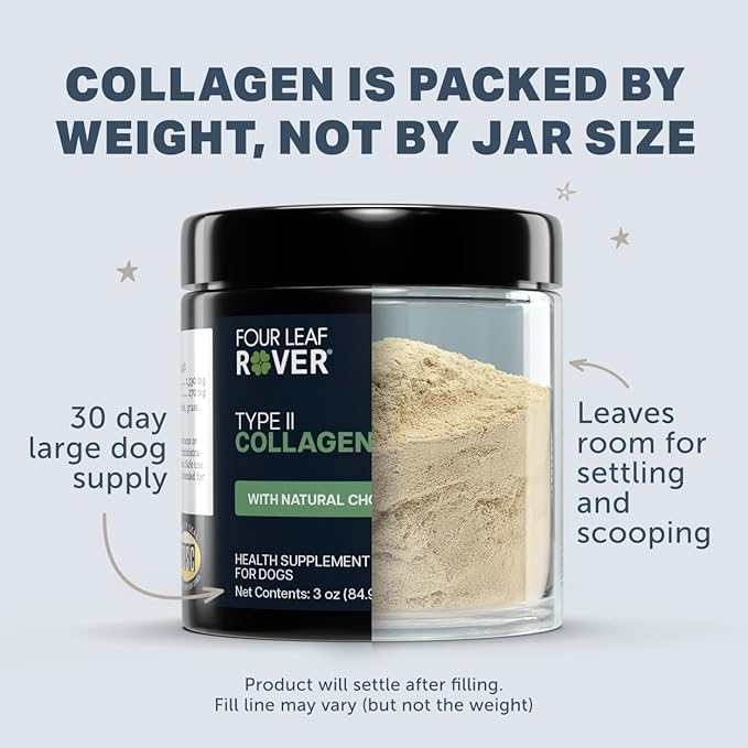 Four Leaf Rover Collagen for Dogs - Type II Grass-Finished Beef Collagen with Chondroitin Sulfate - 30 Day Large Dog Supply, Powder