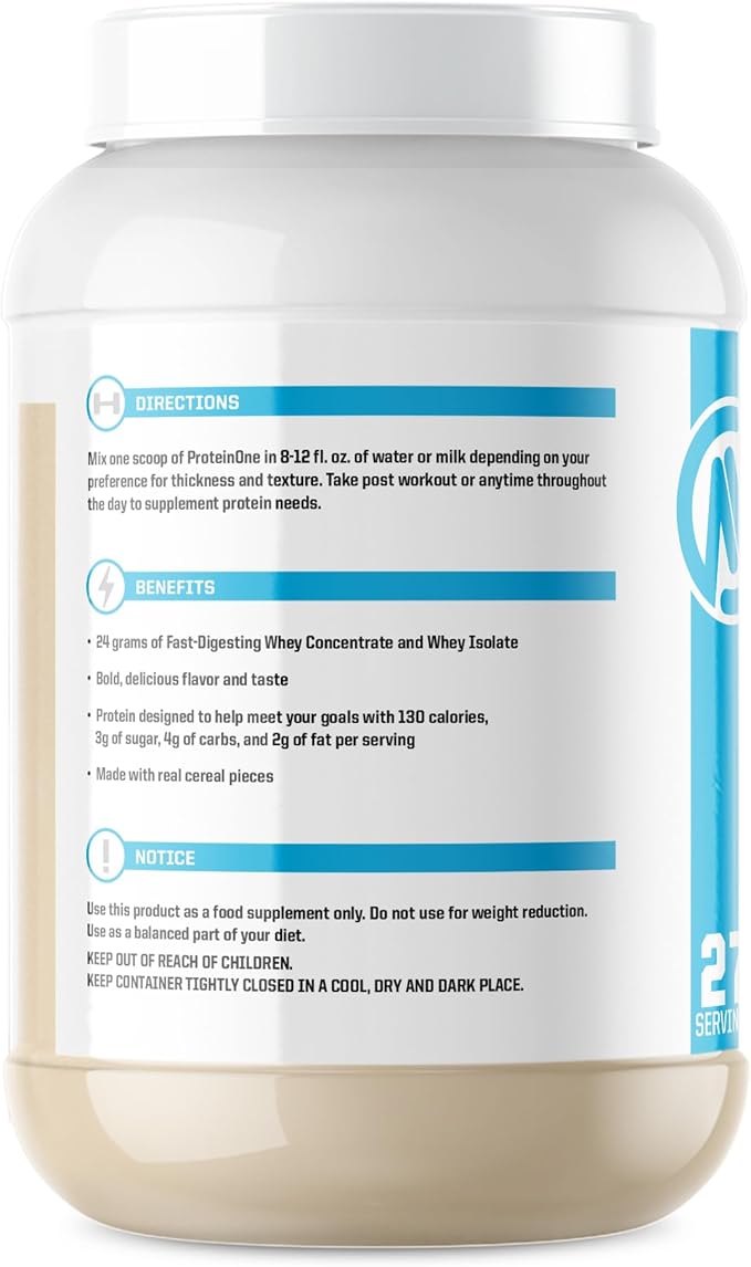 NutraOne ProteinOne Whey Protein Promote Recovery and Build Muscle with a Protein Shake Powder for Men & Women (Cinnamon Square Cereal- 2 lbs.)
