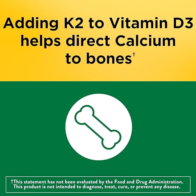 Nature Made Vitamin D3 K2, 5000 IU (125 mcg) Vitamin D, Dietary Supplement for Bone, Teeth, Muscle and Immune Health Support, 30 Softgels, 30 Day Supply - Pack of 2