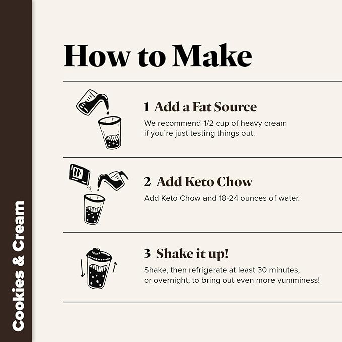 Keto Chow Cookies & Cream - Keto Meal Replacement Shake Powder - Nutritionally Complete - Low Carb - Delicious Easy Meal Substitute - Protein Rich You Choose The Fat - Single Meal Sample