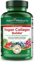 Purity Products Vegan Collagen Builder - Organic Whole Foods Fruits + Veg, Silica, Lutein, Vitamin C, Biotin, Grape Seed - Amino Acids Glycine, Lysine + Proline Collagen Boosters - 90 Tablets