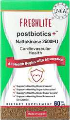 FRESHLITE 2500FU Premium NSK-SD Nattokinase & Vegan Postbiotics for Cardiovascular Support | Blood Pressure, Cholesterol & Heart Health | JNKA Certified | Non-GMO, Gluten-Free, 60 Capsules Japan Made