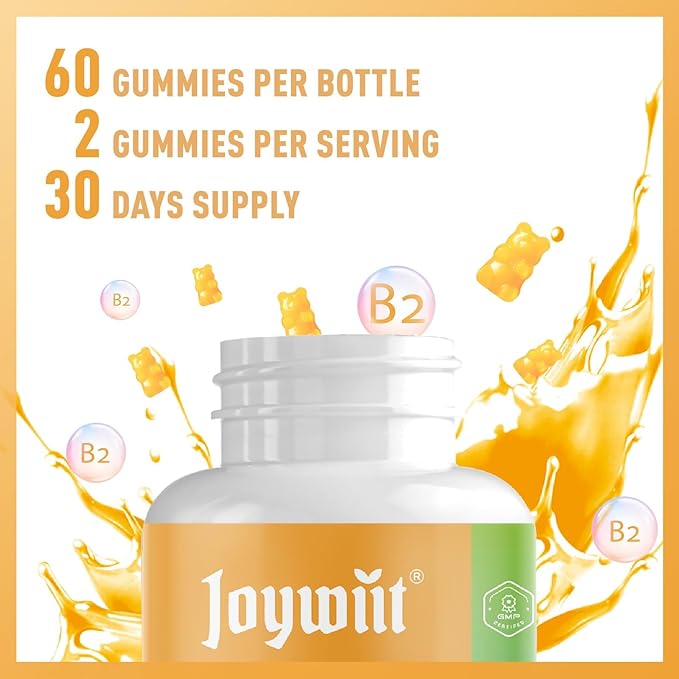 Vitamin B2 Gummies | Riboflavin 400mg | B2 Vitamin 400mg Chewable for Adults and Kids, Migraine Relief & Energy and Nervous System Support, Non GMO, Vegan - 60 Counts