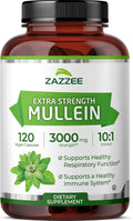 Zazzee Extra Strength Mullein Leaf 10:1 Extract, 120 Vegan Capsules, 4 Month Supply, Verbascum Thapsus, Respiratory & Lung Support, Certified Kosher, 100% Pure Leaf Powder, Non-GMO, Made in the USA