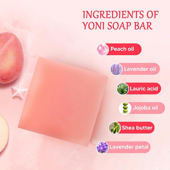 Yoni Soap Bars & Natural Yoni Oil Set, Natural Vaginal Wash for Women Feminine Wash Vaginial Deodorants pH Balance, Eliminates Odor, Feminine Oil 30ml/1 oz, 2 Pcs Vaginal Care Soap (Peach)