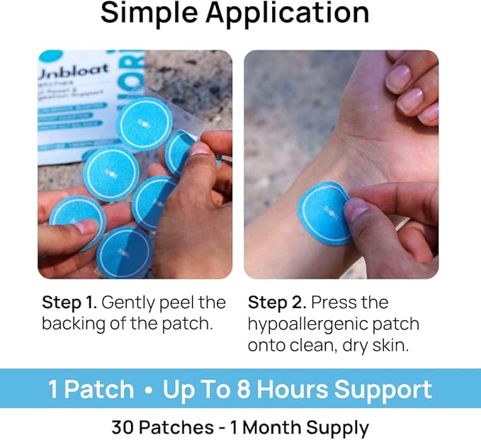 Digestion Patch - Gut Support - Bloat Relief - Ginger Root Extract + Turmeric Extract + Fennel Seed + Dandelion Root + Artichoke Leaf Extract - Vegan & Natural - 30 Patches