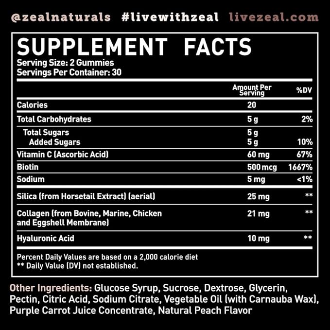 Multi Collagen Peptide Gummies (1, 2, 3, 5 & 10) + Vitamin C + Biotin + Hyaluronic Acid | Supports Healthy Hair, Skin, and Nails | Non-GMO and Gluten-Free | Natural Peach Flavor | 60 Gummies