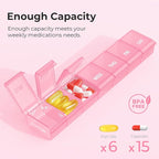 AUVON Weekly Pill Organizer with Effortless Opening Design, Arthritis Friendly Pill Box, BPA-Free Pill Organizer 7 Day, Cute & Portable Pill Case for Vitamins, Supplements and Medications