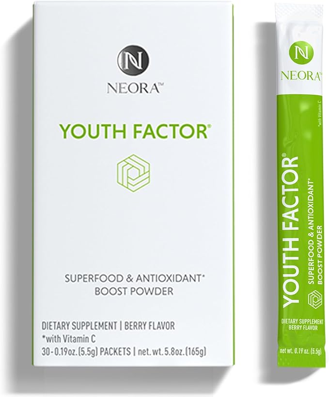 NEORA Youth Factor - Superfood Boost Powder - pH Balance, Hair Skin Nails Support, Fruits & Veggies Equivalent, Nutrient Absorption - 30 Packets