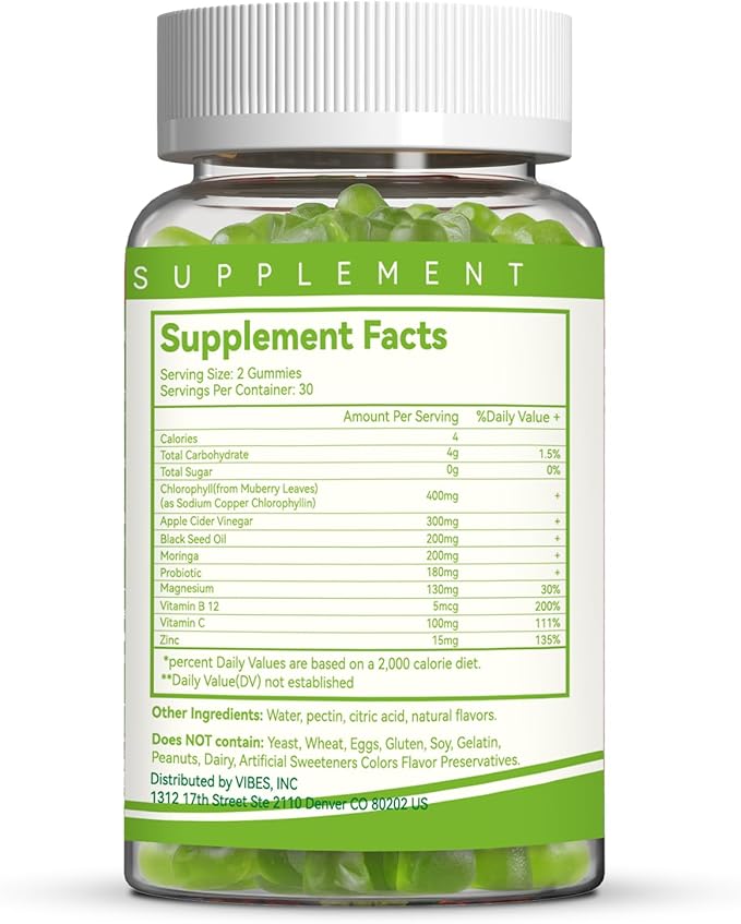 Chlorophyll Gummies for Body Odor Deodorant*, Sugar Free Chewable Chlorophyll for Immune Support Women Vegan, 60 Count (Lemon)