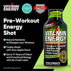 Vitamin Energy Workout+ Extra Strength Energy Shot Sour Apple 24 Pack, 260mg Natural Caffeine, Pre-Workout, B-Vitamins, Minerals, Endurance & Performance, Zero Sugar, Gluten-Free, Vegan, 1.93 fl oz
