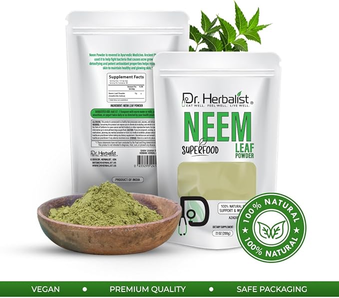 Dr. Herbalist Neem Leaf Powder 200g - Azadirachta Indica for Skin, Hair & Overall Wellness - 100% Natural, Vegan-Friendly & Cruelty-Free