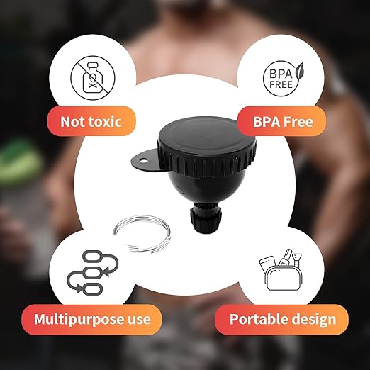 2 Pack Protein Powder Container to Go- 50ml Protein Powder Holder,Mini Funnel with Keychain and Keyring for Gym, Workouts, Fitness and Traveling (Black, 50ml)