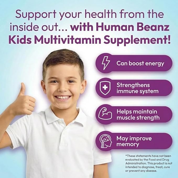 Human Beanz Multivitamin Jelly Bean Gummies with Zinc for Kids, Immune Support Dietary Supplements, Vegetarian, 120 Berry Blast Jelly Beans, Kosher