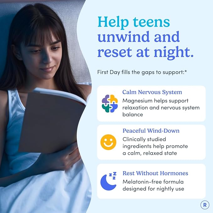 First Day Teens’ Nighttime Reset Calming Magnesium Gummies – Sleep Aid Supports Peaceful Rest, Balanced Mood & Energy – Supplement with Magnesium Citrate, Affron & No Melatonin – 30-Day Supply