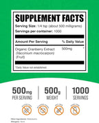 BulkSupplements.com Cranberry Extract Powder - Cranberry Flavoring Powder, Sourced from Vaccinium Macrocarpon Fruit - Vegan & Gluten Free, 500mg per Serving, 500g (1.1 lbs) (Pack of 1)