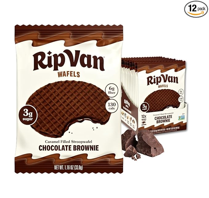 Rip Van Wafels Chocolate Brownie Stroopwafels - Healthy Snacks - Non GMO Snack - Keto Friendly - Office Snacks - Low Sugar (3g) - Low Calorie Snack - 1.16 Ounce (Pack of 12)