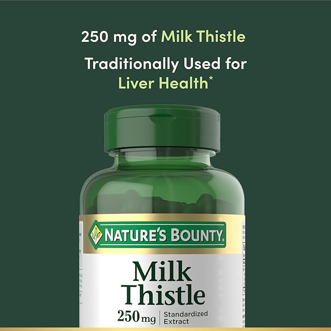 Nature's Bounty Milk Thistle Capsules, Traditionally Used for Liver Health, Herbal Supplement, 250 mg per Serving, 200 Count (Pack of 2)