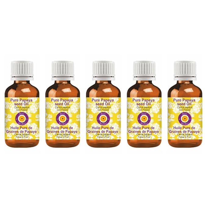 dève herbes Pure Papaya Seed Oil (Carica Papaya) Cold Pressed (Pack of Five) 100ml X 5 (16.9 oz)