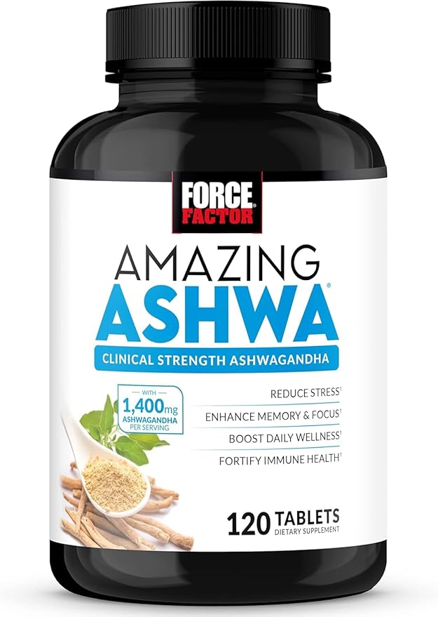 Force Factor Amazing Ashwa, KSM-66 Ashwagandha Supplement for Stress Relief, Focus, Memory, Immune Support, with Vitamins, Minerals & Antioxidants, Cortisol Supplements for Women, 120 Tablets