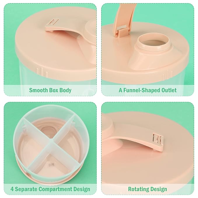 Accmor Baby Formula Dispenser On The Go, Non-Spill Rotating Four-Compartment Formula Container to Go, Milk Powder Kids Snack Container for Infant Toddler Travel Outdoor, Pink, 2 Pack