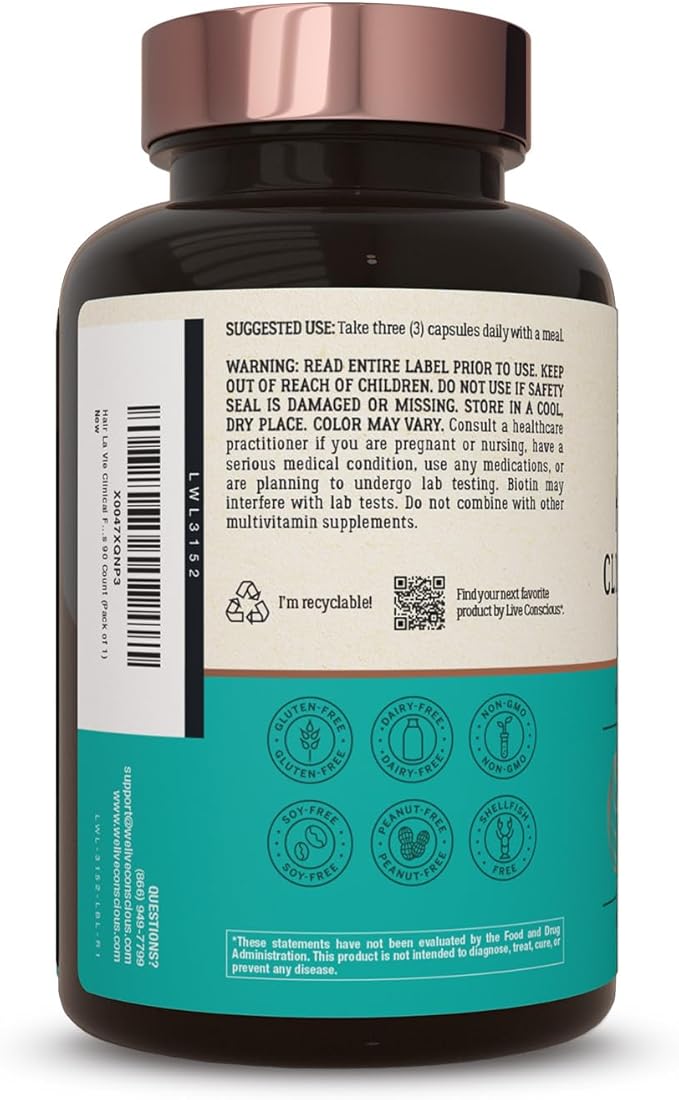 Hair La Vie Live Conscious Clinical Formula Hair Growth Vitamins for Women and Men w/Biotin, Collagen & Saw Palmetto (Pack of 1)