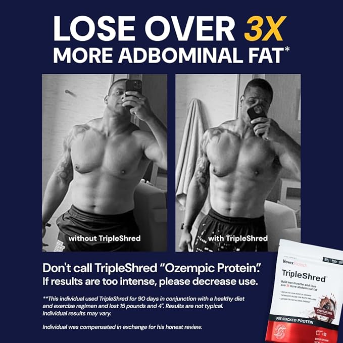 Novex Biotech TripleShred Protein Powder – Lean Muscle & Metabolism Support with Thermogenic Blend, Caffeine, Green Tea & Coffee Bean – Weight Management Formula, Chocolate Fudge, 20 Servings