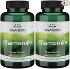 Swanson Chamomile Stress Support - Made with German Chamomile Flower - Herbal Supplement to Promote Stress, Relaxation and Sleep Support - Helps Easy Body and Mind - (120 Capsules), 2 Pack