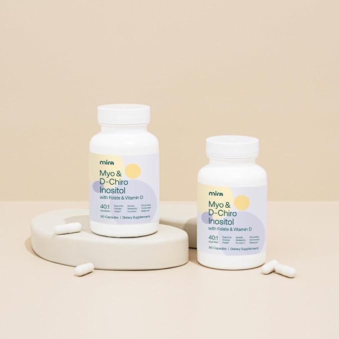 MIRA PCOS Supplement, Myo Inositol & D-Chiro Inositol 40:1 Ratio, Helps Promote Hormonal Balance and Support Ovarian Health & Metabolism, 90 Capsules (30 Servings), 1 Bottle