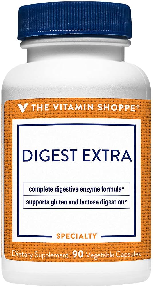 The Vitamin Shoppe Digest Extra Enzymes - Advanced Digestive Support | Gluten Dairy Protein Fat | 90 Vegetable Capsules | Comprehensive
