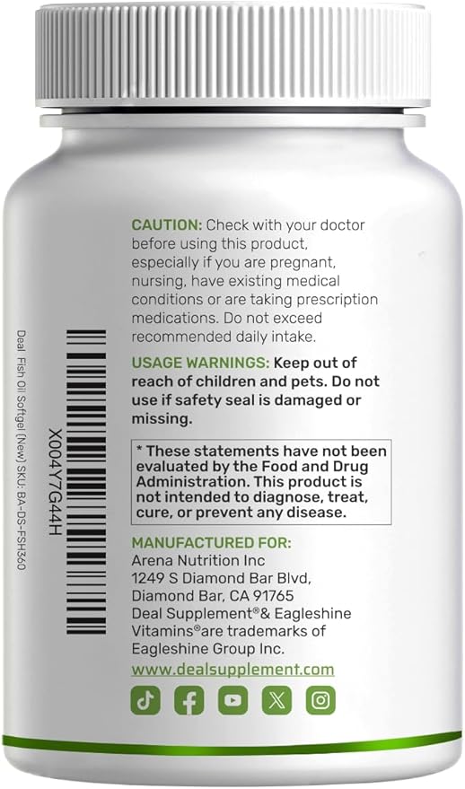 Omega-3 Fish Oil Burpless Formula from Wild Caught Deep Sea Fish, 360 Softgels | 1,000 mg Fish Oil with 180 mg EPA & 120 mg DHA per Serving | Natural Lemon Flavor | Non-GMO, cGMP Manufactured