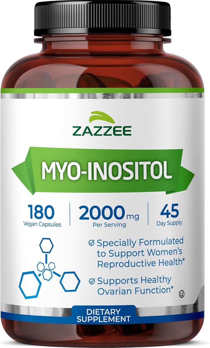 Zazzee Myo-Inositol Capsules, 2000 mg per Serving, 180 Vegan Capsules, Ideal Dosage for 40:1 Ratio, Certified Kosher, Hormone Balance & Healthy Ovarian Function Support, Non-GMO, Made in the USA