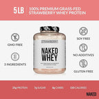 NAKED Strawberry Whey Protein - All Natural Grass Fed Whey Protein Powder + Dried Strawberries + Coconut Sugar- 5lb Bulk, GMO-Free, Soy Free, Gluten Free. Aid Muscle Growth & Recovery - 61 Servings