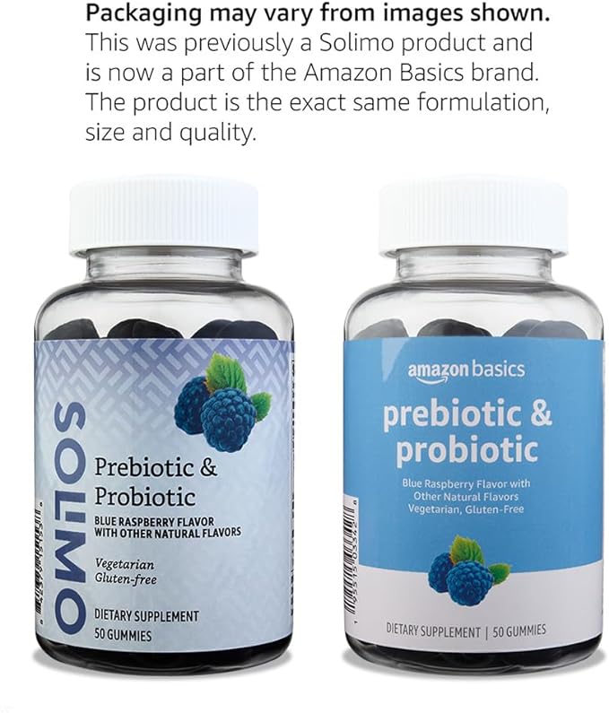 Amazon Brand - Solimo Prebiotic & Probiotic Gummies, Two Billion CFU, Blue Raspberry, 50 Count (2 per Serving) (Pack of 2)