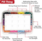 12 Compartment Large Pill Case with Airtight Seal - Silicone Gasket Waterproof Med Box with Medication Map & Medical Alert Card (Clear, 2 Pack)