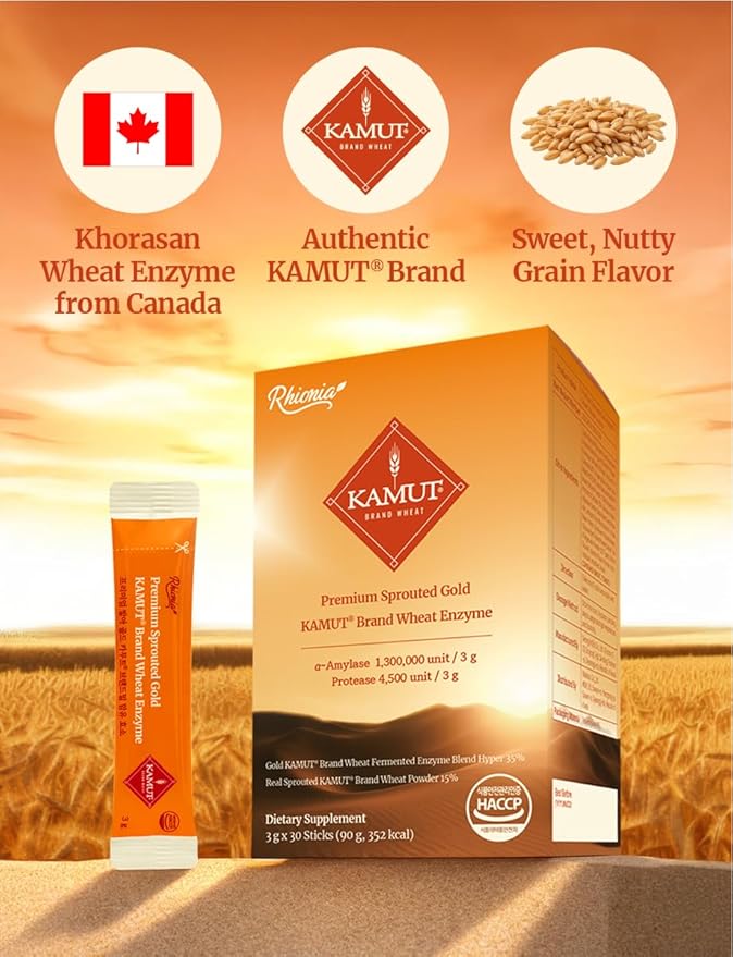 Sprouted KAMUT® Brand Wheat Enzyme Powder, 3g x 30 Sticks Fermented Grain Blend, Injeolmi Flavor