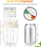Large Pill Dispenser to Store 7 Various Supplements - Pill Organizer & Supplement Organizer for Travel, Anti-Mixing Design, with Strap & 20 Sticky Labels （Off-White）