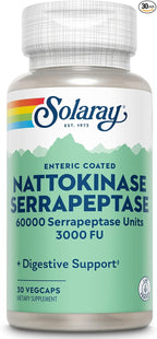 SOLARAY Nattokinase Serrapeptase Supplement - Enteric Coated - 3000 FU Nattokinase Supplement - Circulation, Cardiovascular, Sinus Support - Lab Verified, 60-Day Guarantee - 30 Servings, 30 VegCaps
