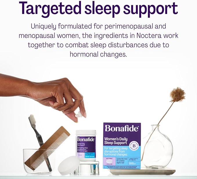Women’s Daily Sleep Support for Stay-Asleep Relief – Bonafide Noctera – Melatonin-Free – for Hormonal Sleep Disruptions — 1 Month Supply (60 Tablets)