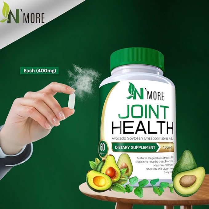 N'More Avocado Soybean Unsaponifiables Joint Health Supplement 400 mg, Non-GMO, Dairy, Gluten & Shellfish Free, 60 Day Supply, One Capsule Per Day