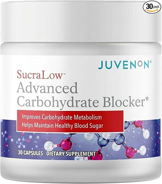 Juvenon SucraLow Advanced Carb Blocker – Supports Blood Sugar, Reduces Carb & Starch Absorption, Aids Metabolism & Limits Fat Storage – Mealtime Supplement for High-Carb Meals (30 Capsules)