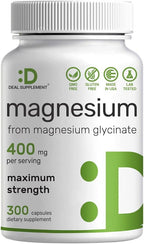 Magnesium Glycinate 400mg, 300 Capsules | 100% Chelated for Easy Absorption | Essential Mineral Supplement for Muscle, Sleep, & Heart Health*