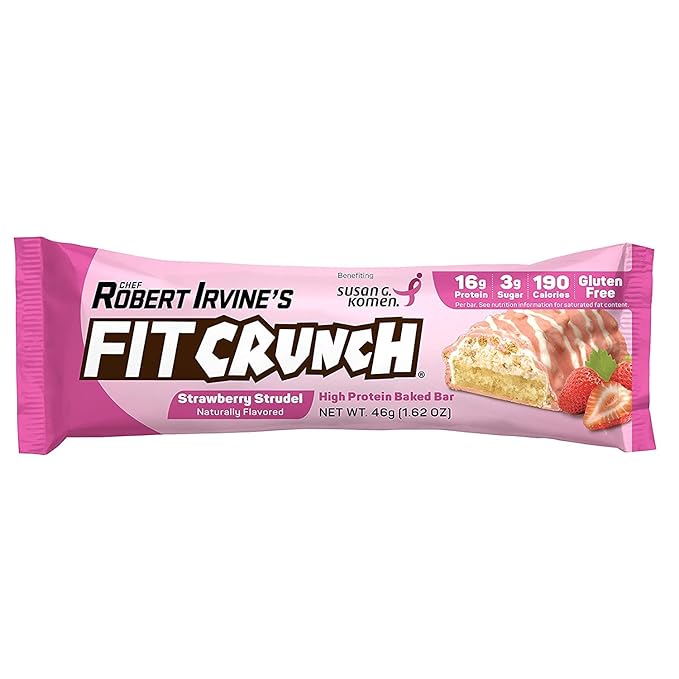 FITCRUNCH Snack Size Protein Bars, 6-Layer Baked Bar, 3g of Sugar & Soft Cake Core (18 Bars, Strawberry Strudel)