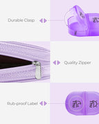 AMOOS Cute Pill Organizer 2 Times a Day, PU Leather Pill Case for Women, Portable Weekly Pill Box for Purse with Storage Bag to Hold Vitamins, Medications, Fish Oils, Supplements (Purple)