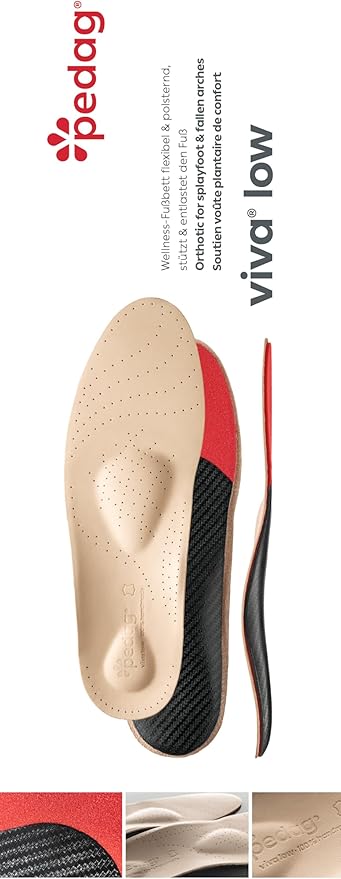 Pedag Viva Low | Low Arch Support | Handmade in Germany | Plantar Fasciitis Relief | Heel Cushion | Activated Charcoal Odor Control | Metatarsal Support | Tan | Men US 10/ EU 43