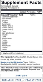 1MD Nutrition EnzymeMD - Digestive Enzymes Supplement - Doctor Formulated | 18 Plant-Based Enzymes - Gas & Bloating Support | 60 Capsules