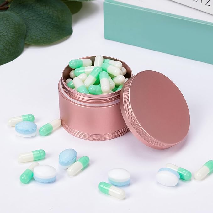 Pink Metal Pill Box Daily - Single Waterproof Travel Pill Container for Purse, Portable Pill Case for Vitamins, Fish Oil, Medicine, Cute Pill Holder Organizer, Big Size