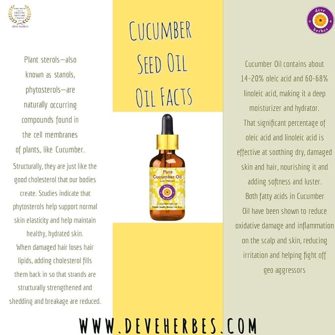 dève herbes Pure Cucumber Oil (Cucumis sativus) Cold Pressed 200ml (6.76 oz)
