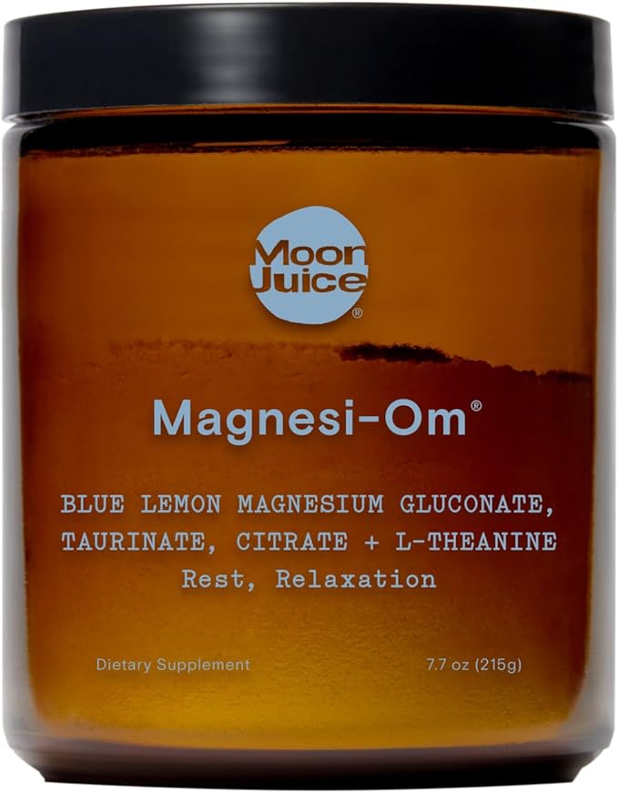Moon Juice Magnesi-Om Magnesium Powder Supplement - Chelated Magnesium Complex + L-Theanine Blend for Rest, Relaxation & Regularity - Vegan, Non-GMO & No Sugar, Blue Lemon, 7.7 oz, 55 Servings
